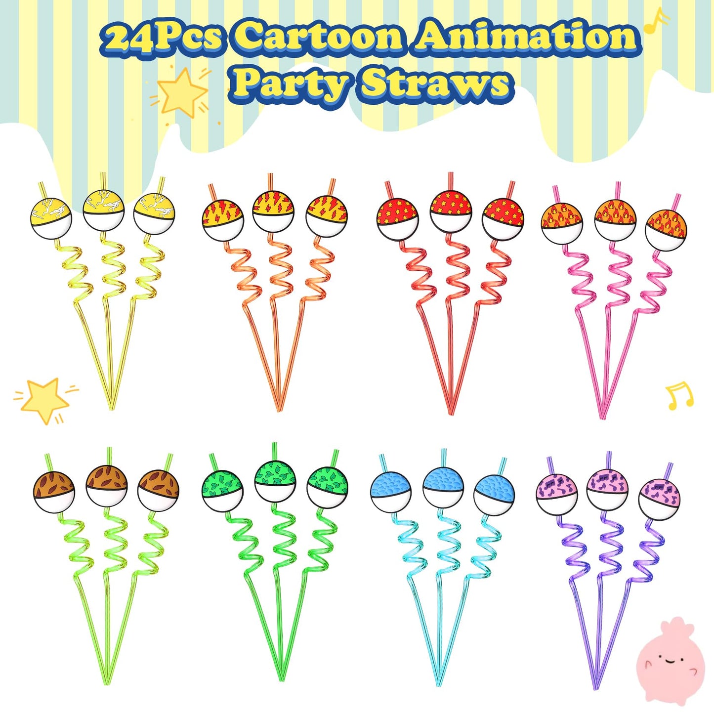 Joyhaven 24Pcs Cartoon Animation Party Favors Straws Birthday Decorations Goodie Bags Stuffers Gift Bags for Birthday Party Supplies Gifts Pinata Fillers