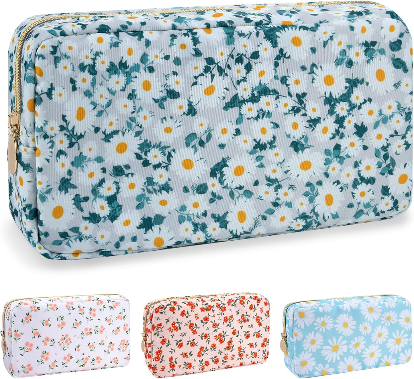 Floral Makeup Bag - Cute Pink Nylon Zipper Pouch for Travel | Waterproof Cosmetic Organizer for Women