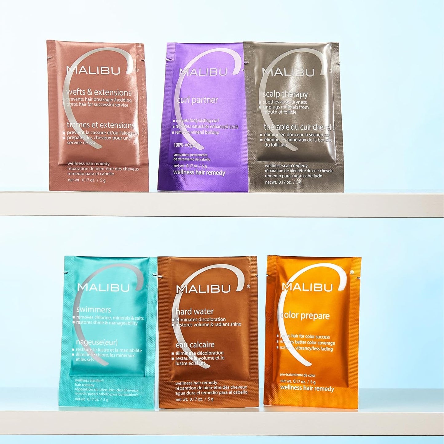 Malibu C Hard Water Hair Remedy | Chelating Treatment Packets for Scalp Detox & Shine Restoration - 3 Vegan Packets