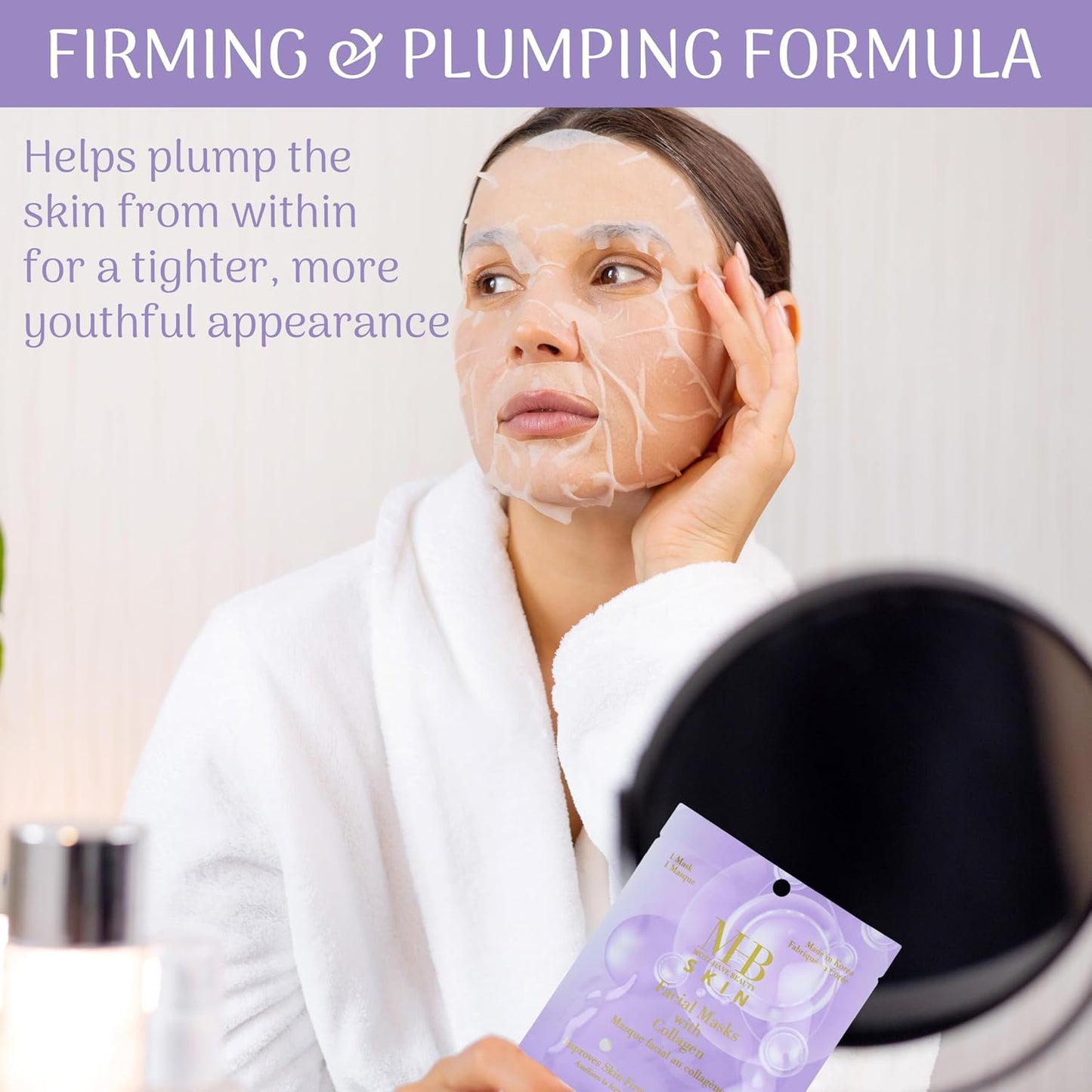 Collagen Sheet Mask Set - 7pc Firming Facial Masks | Hydrolyzed Collagen for Youthful Skin | Korean Skincare