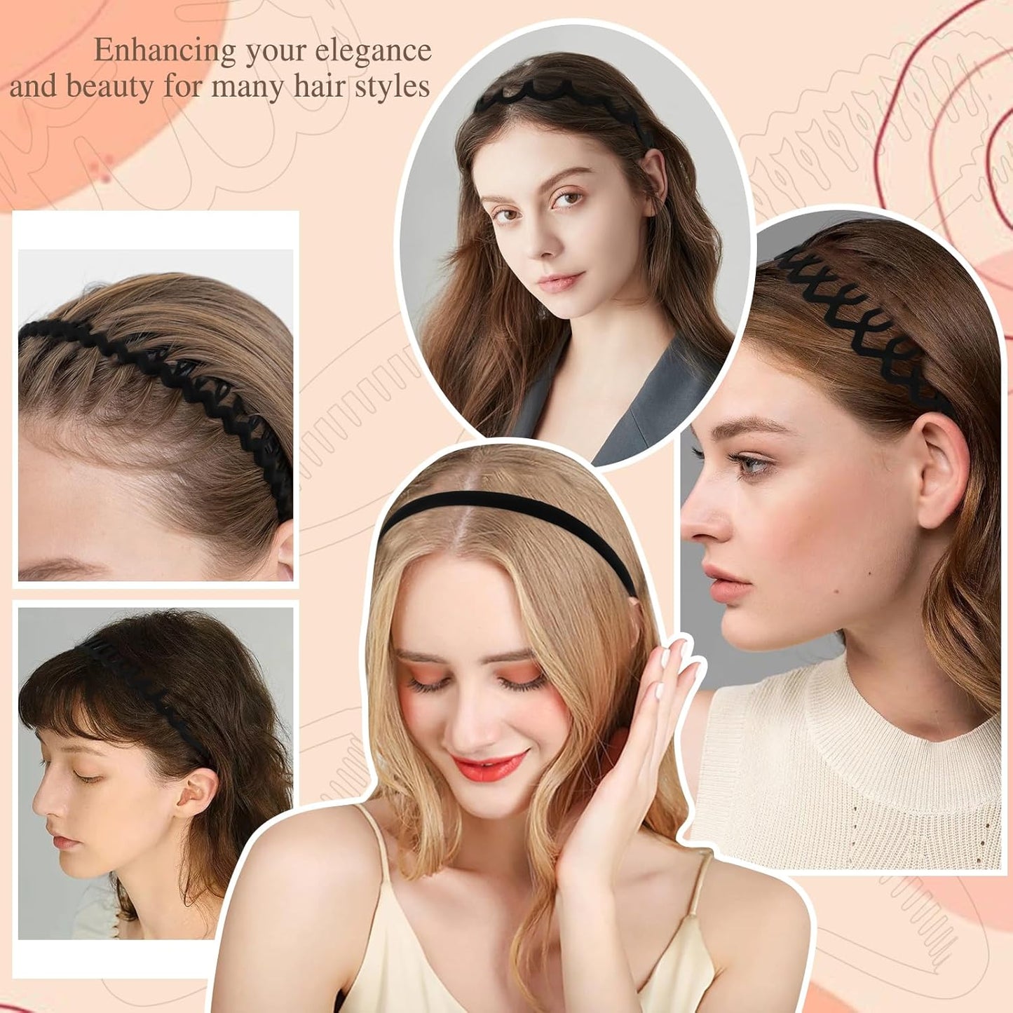 Zigzag Headbands for Women - 12Pcs Non-Slip Plastic Hair Accessories | 6 Stylish Designs