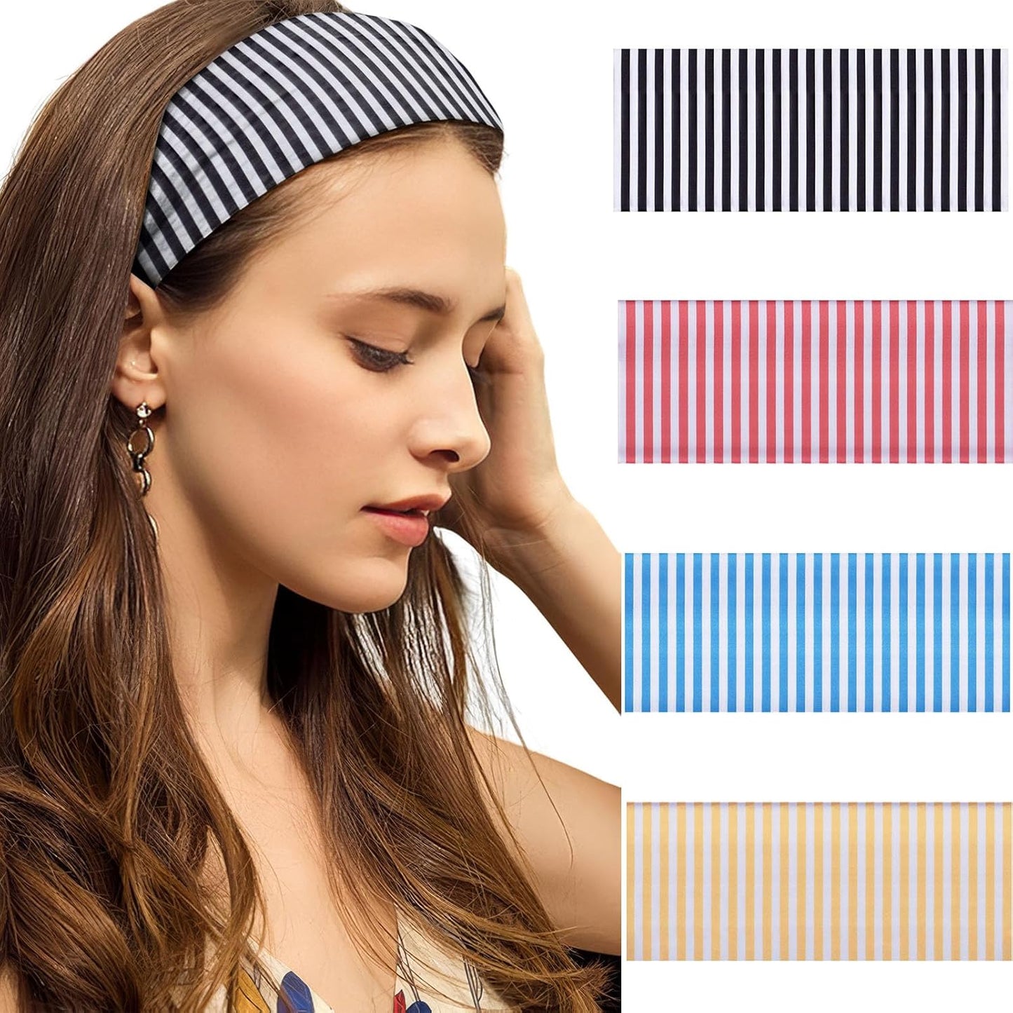 4 Pcs Striped Headbands for Women - Workout & Yoga Hair Bands | Stylish Hair Accessories