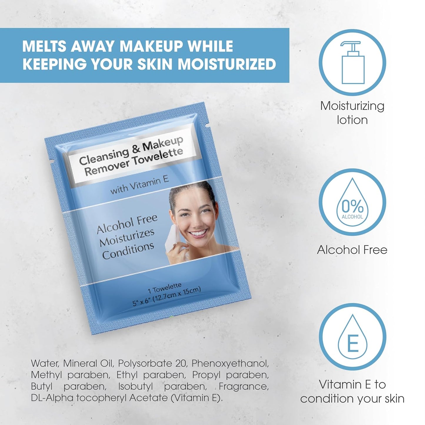 Diamond Wipes Makeup Remover Wipes - Alcohol-Free Facial Cleansing with Vitamin E | 50 Count Pack