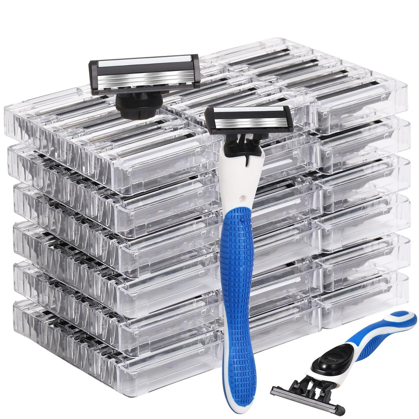 Lanties 50 Pcs Refillable Three Blade Disposable Razors for Men Sensitive Skin Razor Travel Shave Set Shaving Gift Set, 2 Handle & 48 Cartridges