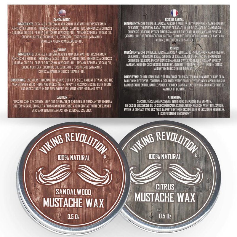 Viking Revolution Mustache Wax 2 Pack - Beard & Moustache Wax for Men - Strong Hold Helps Train Tame & Style (Sandalwood, 2 pack)