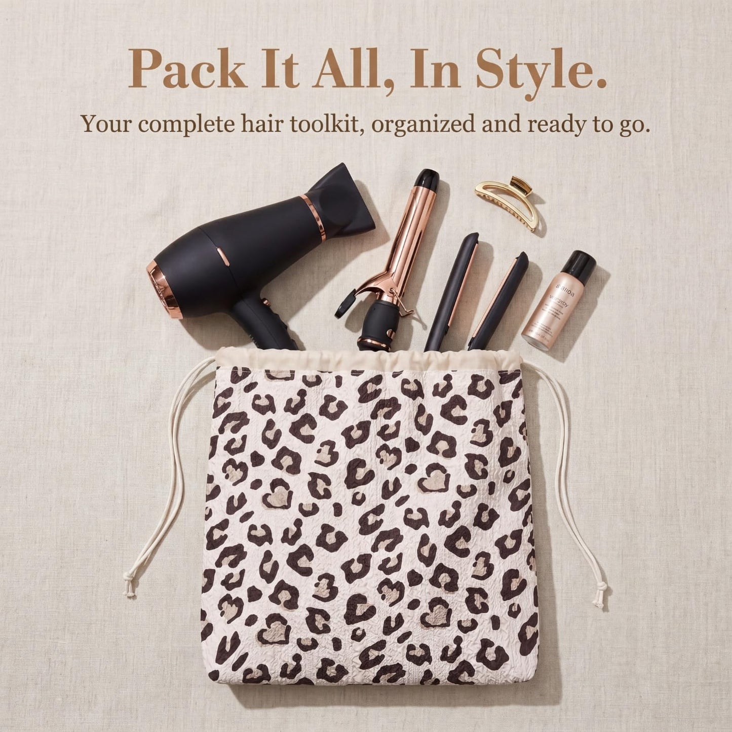 RSRSLEII Large Hair Tools Travel Bag, Aesthetic Hair Dryer, Curling Iron, Hair Straightener and Accessories Drawstring Storage Pouch, Organizer Bag for Women and Girls