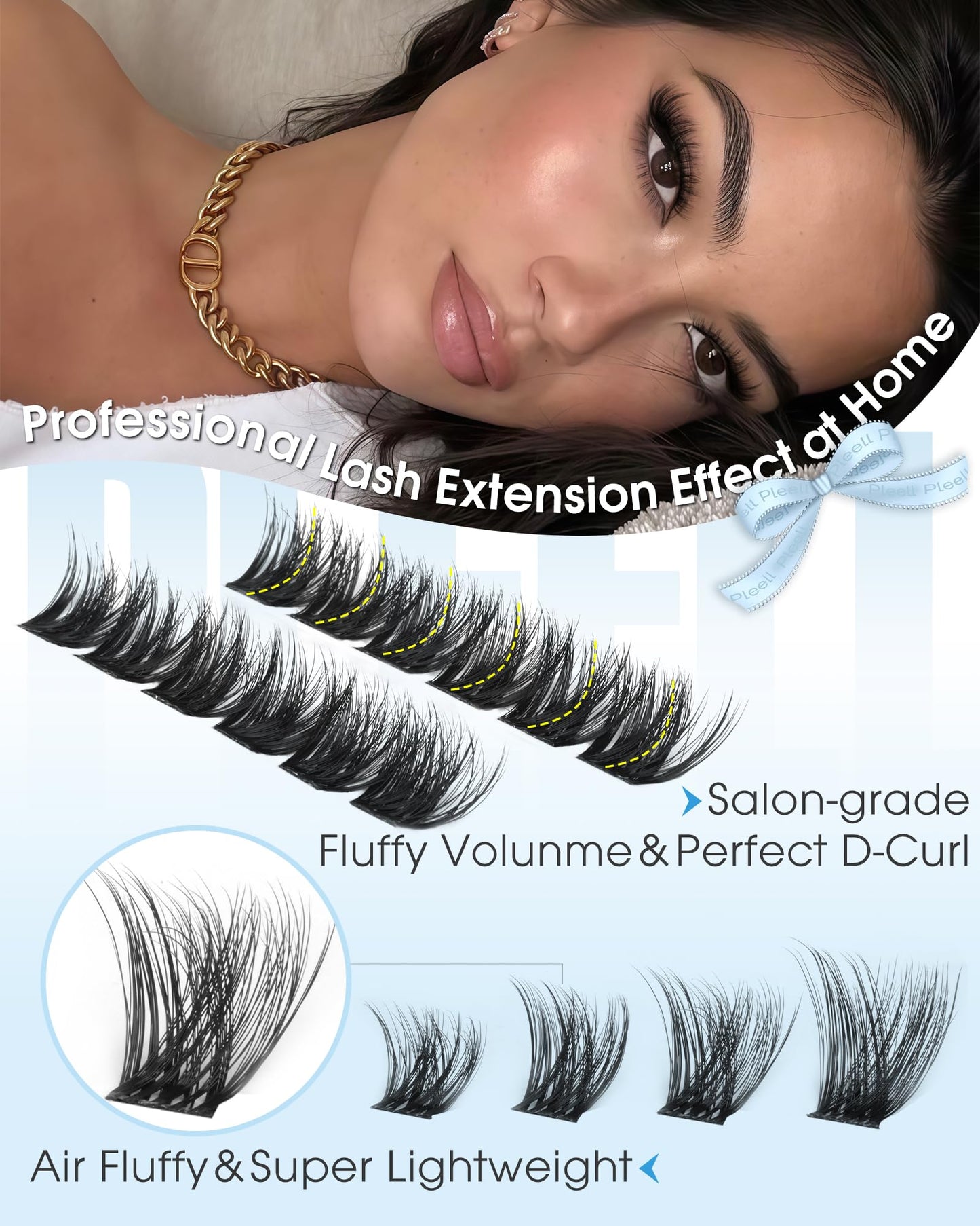 Fluffy Lash Clusters Volume Eyelash Clusters 12-18mm 5D DIY Lashes Clusters D-Curl Thick Cluster Eyelash Extensions Wispy Individual Lashes with Ultra-Thin Band by Pleell