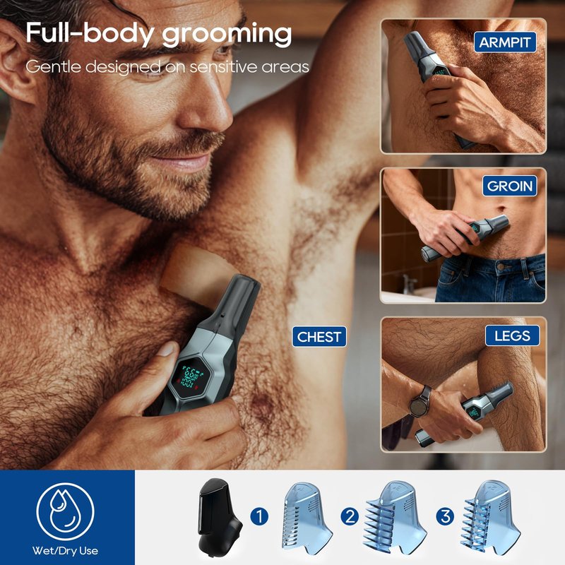 TRIMX Beard Trimmer for Men, Magnetic Snap-on Replacement Heads & Charging Dock, IPX7 Waterproof Cordless Hair Clippers, Mens Grooming Kits for Mustache/Body/Face/Ear/Nose, Blue