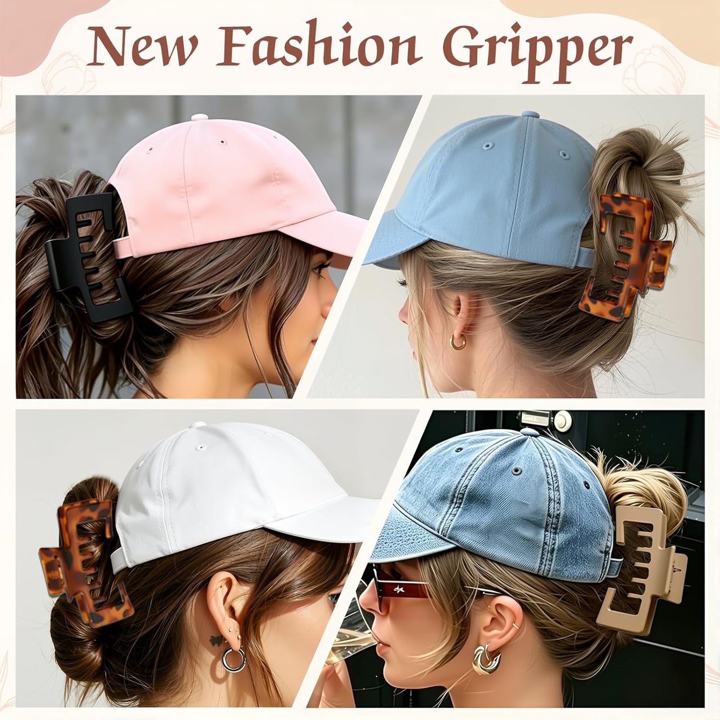 Large Hat Claw Clips for Women - 3 Pcs Non-Slip Strong Hold Hair Accessories | Tortoise Shell Design for Thick & Thin Hair
