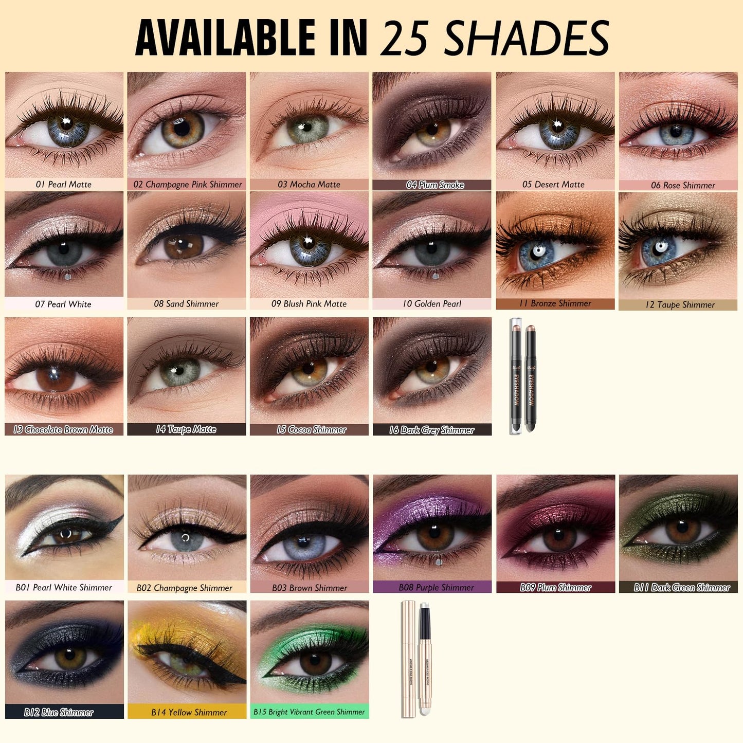 Wugbc Dual-Ended Chocolate Eyeshadow Stick - Long-Lasting Cream Eye Shadow Stick Crease-Proof Matte Eyeshadow Pencil, Easily Blendable Multi-Use Neutral Eyeliner Makeup with Built-in Smudger, 13