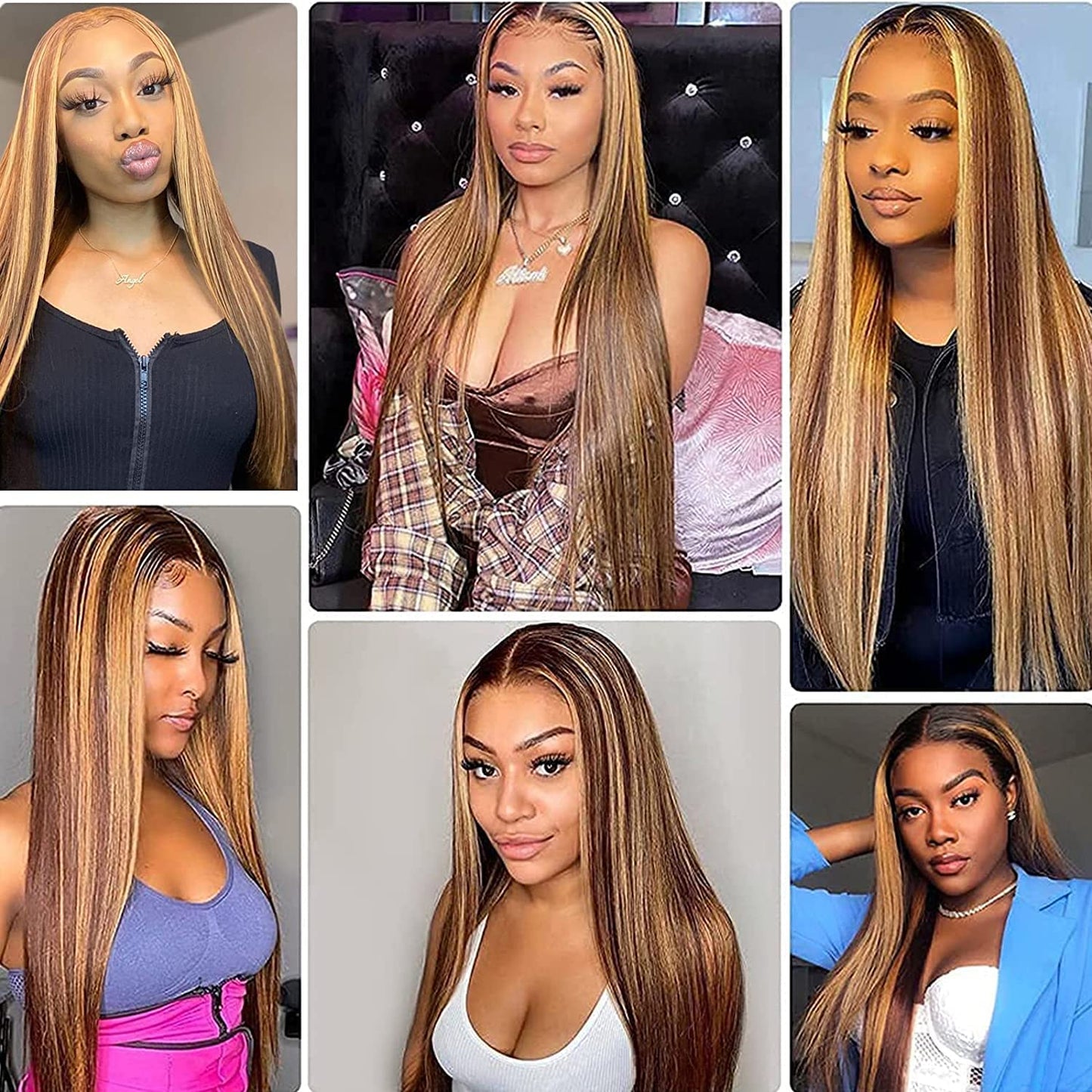 P427 Blonde Clip in Hair Extensions Real Human Hair, 28 Inch 120g/7Pcs,Full Shine Remy Human Hair,Highlight Brown Straight Clip ins Brazilian Virgin Human Hair Extensions