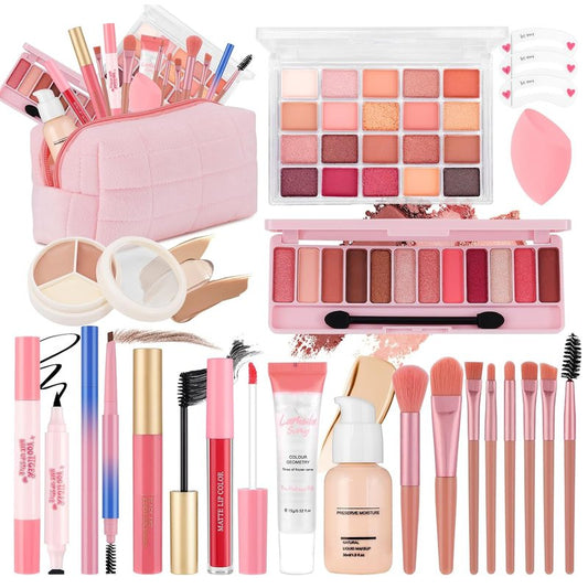 Makeup Kit for Teen Girls - All-In-One Set with Foundation, Eyeshadow, Lipstick & Brushes | Travel-Friendly Gift for Beginners
