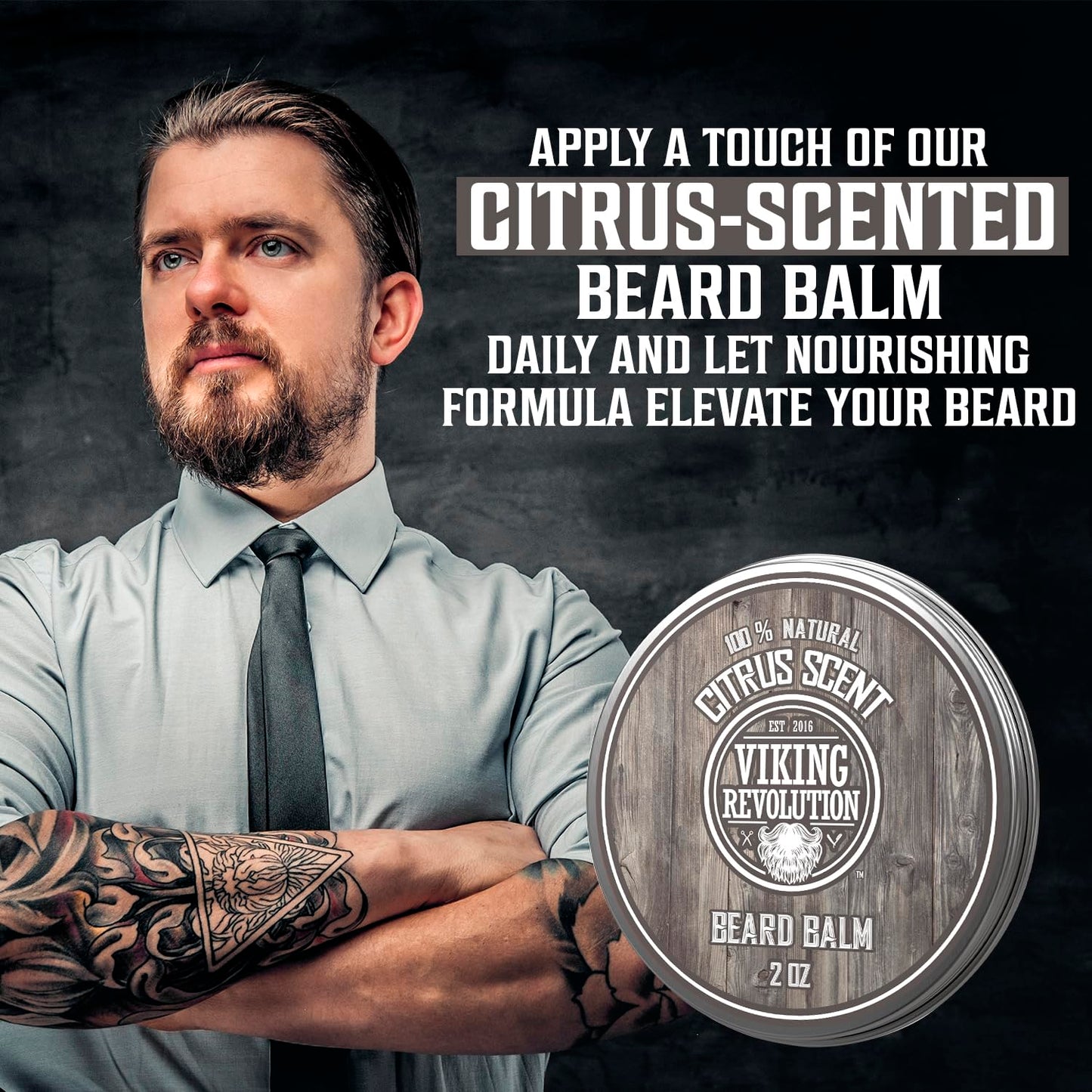 Viking Revolution Citrus Beard Balm - Beard Butter with Argan Oil, Beard Softener for Men with Jojoba Oil - Beard Moisturizer for Men with Beeswax - Beard Wax for Men with Mango Butter (2oz, 2 Pack)