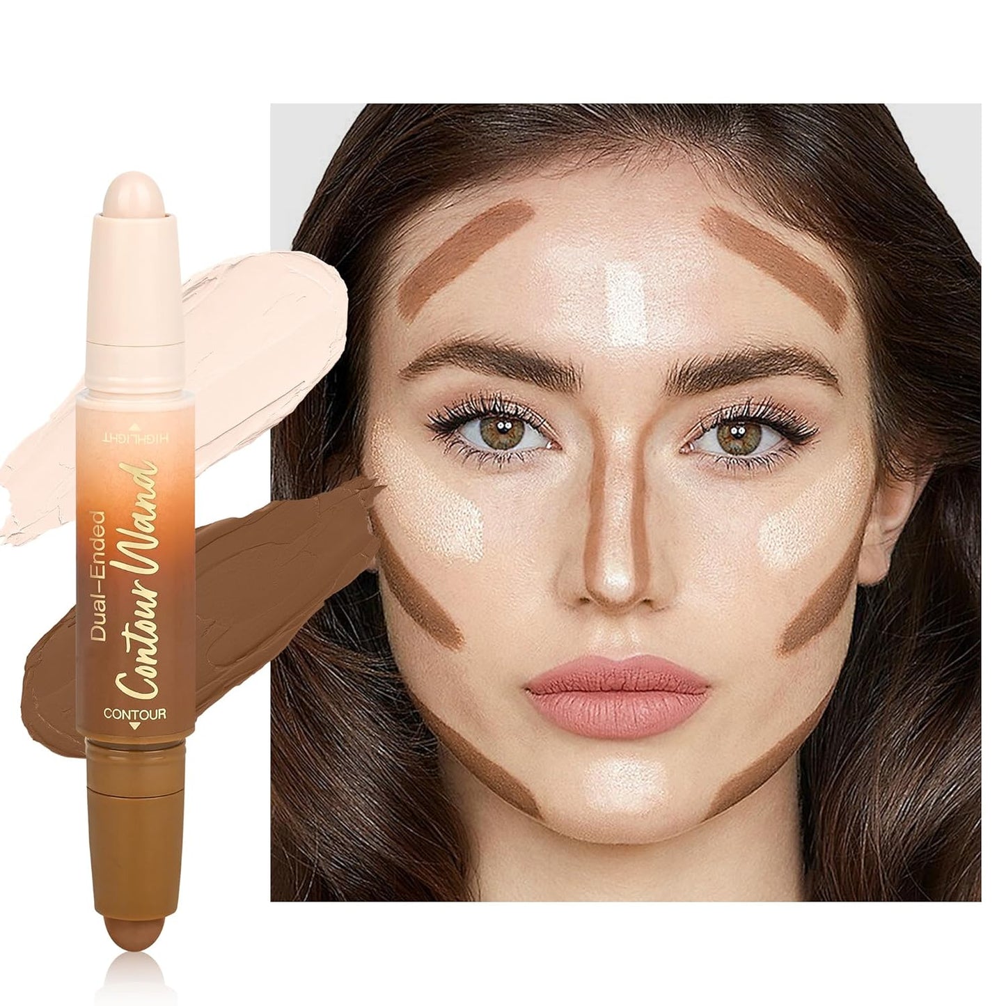 Contour Highlighter Stick - 2-in-1 Dual-Ended Cream Bronzer & Highlighter for Easy Face Contouring | Buildable, Waterproof, Neutral Nude + Beige