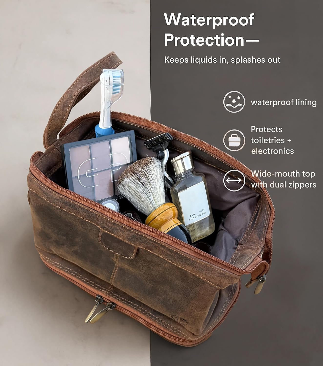 Leather Toiletry Bag for Men | Rustic Town Travel Shaving Kit - Versatile Bathroom Organizer for Cosmetics & Toiletries