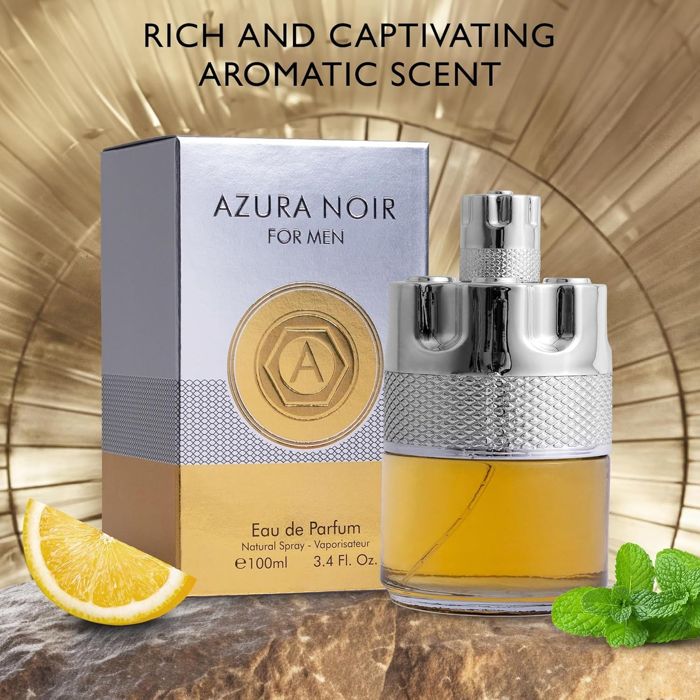 Azura Noir Eau De Parfum for Men - Woody Spicy Fragrance - Long-Lasting 100ml Cologne | Top Notes of Lemon, Ginger & Mint