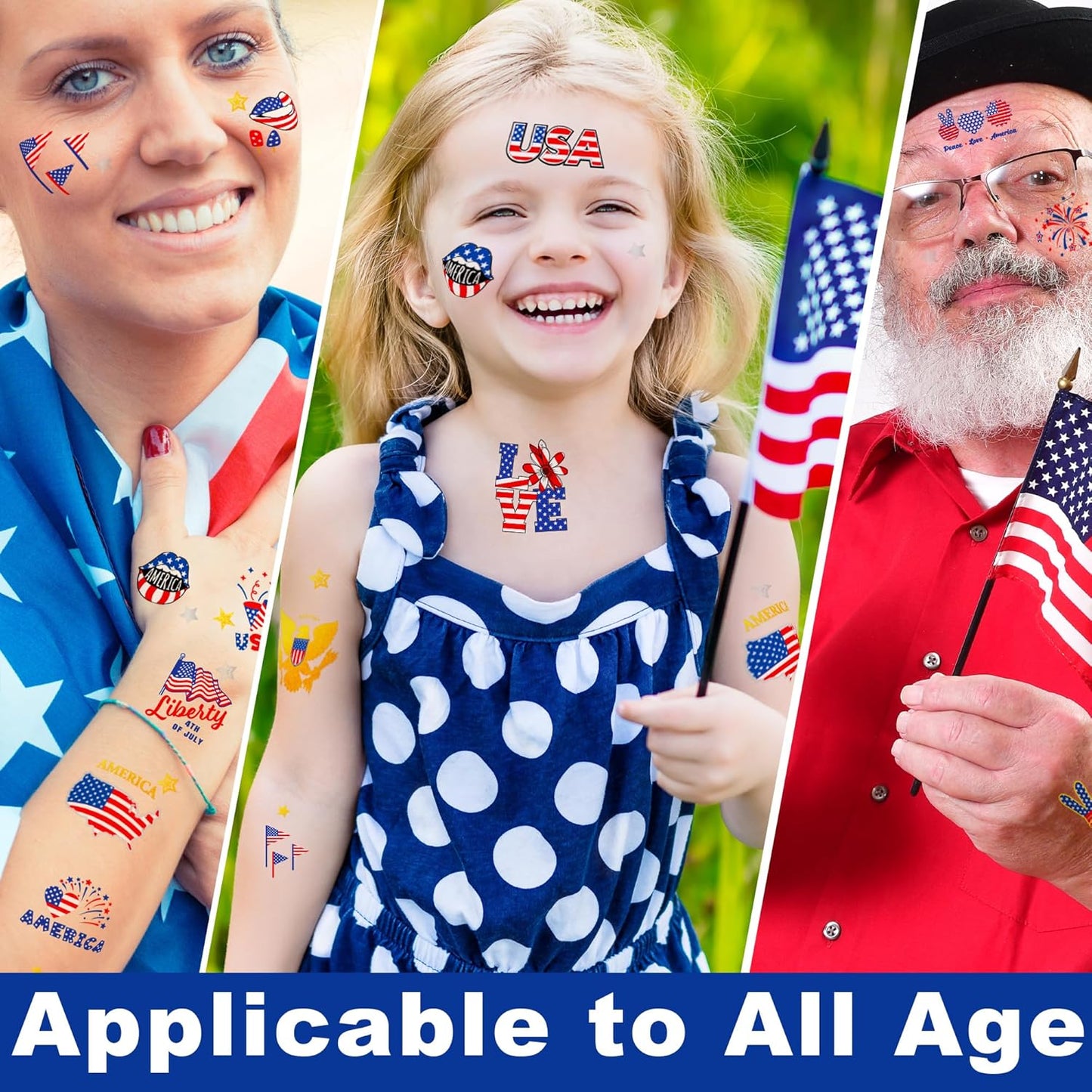 64 PCS 4th of July Temporary Tattoos - Patriotic American Flag Body Art | Red, White & Blue Designs