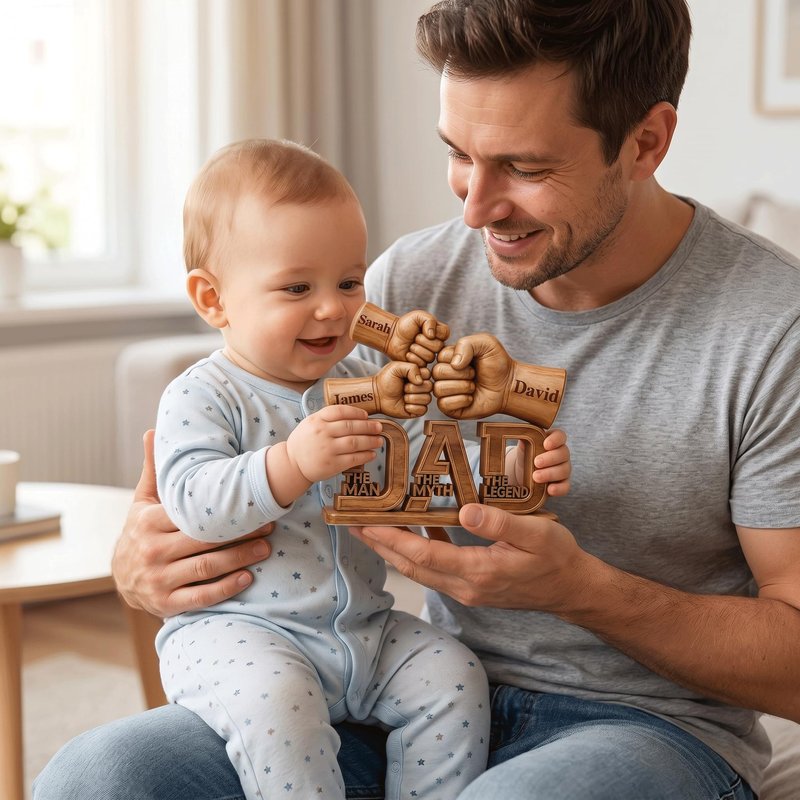 FAMITRENDZ Personalized Dad and Kids Fist Bump Acrylic Plaque, Dad The Man The Myth The Legend Sign, Custom Fathers Day Gift for Daddy, Papa, Grandpa on Christmas, Birthday, Fathers Day Decor