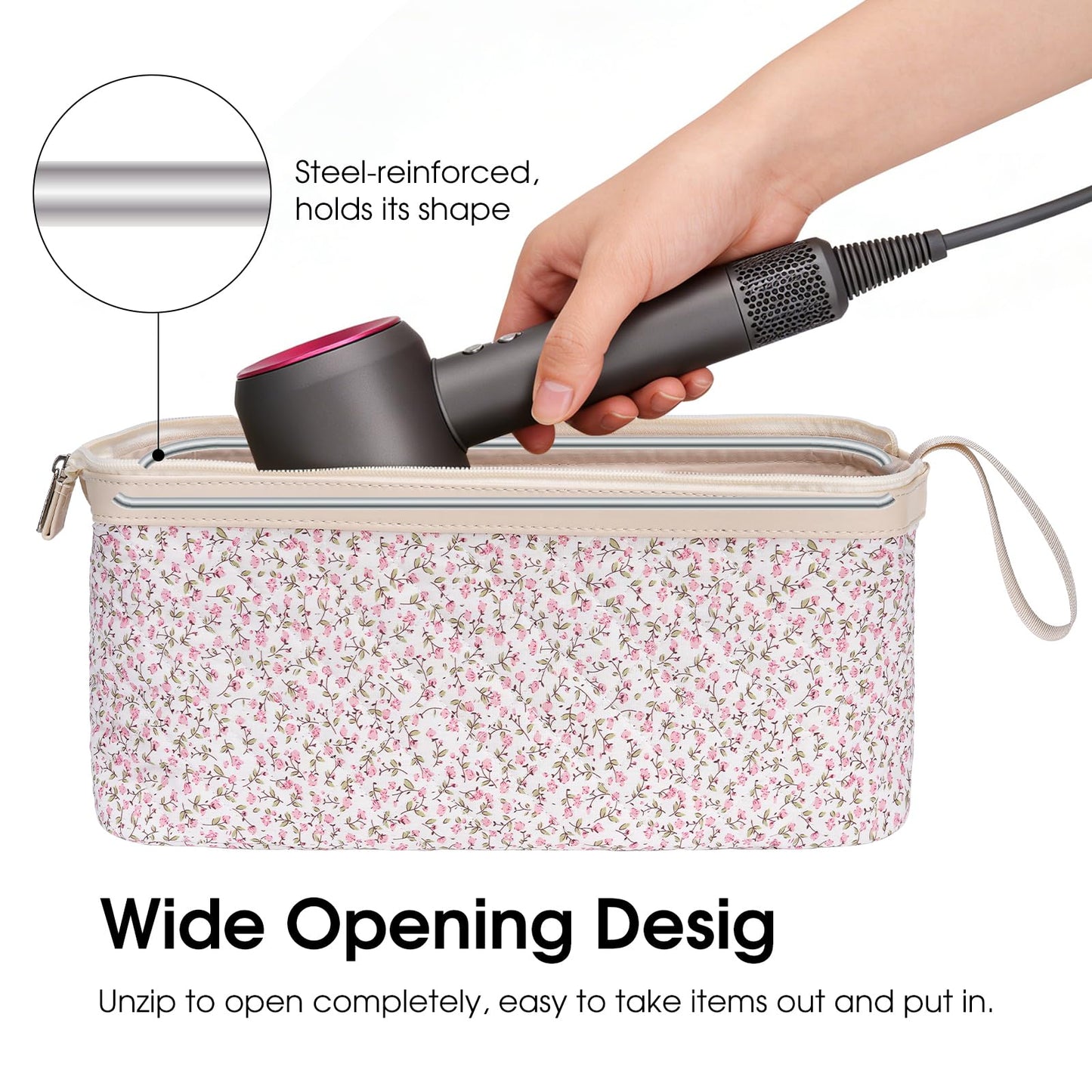 idoltimes Hair Tools Travel Bag, Quilted Hair Tool Bag for Women, Portable Hair Dryer Organizer Case Compatible with Dyson Airwrap Styler
