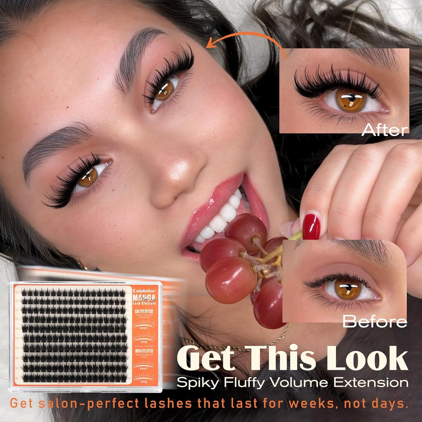 Manga Lash Clusters - Wispy Spiky Volume Eyelash Extensions | Weightless 10-16mm Individual Lashes for DIY Cat Eye Looks