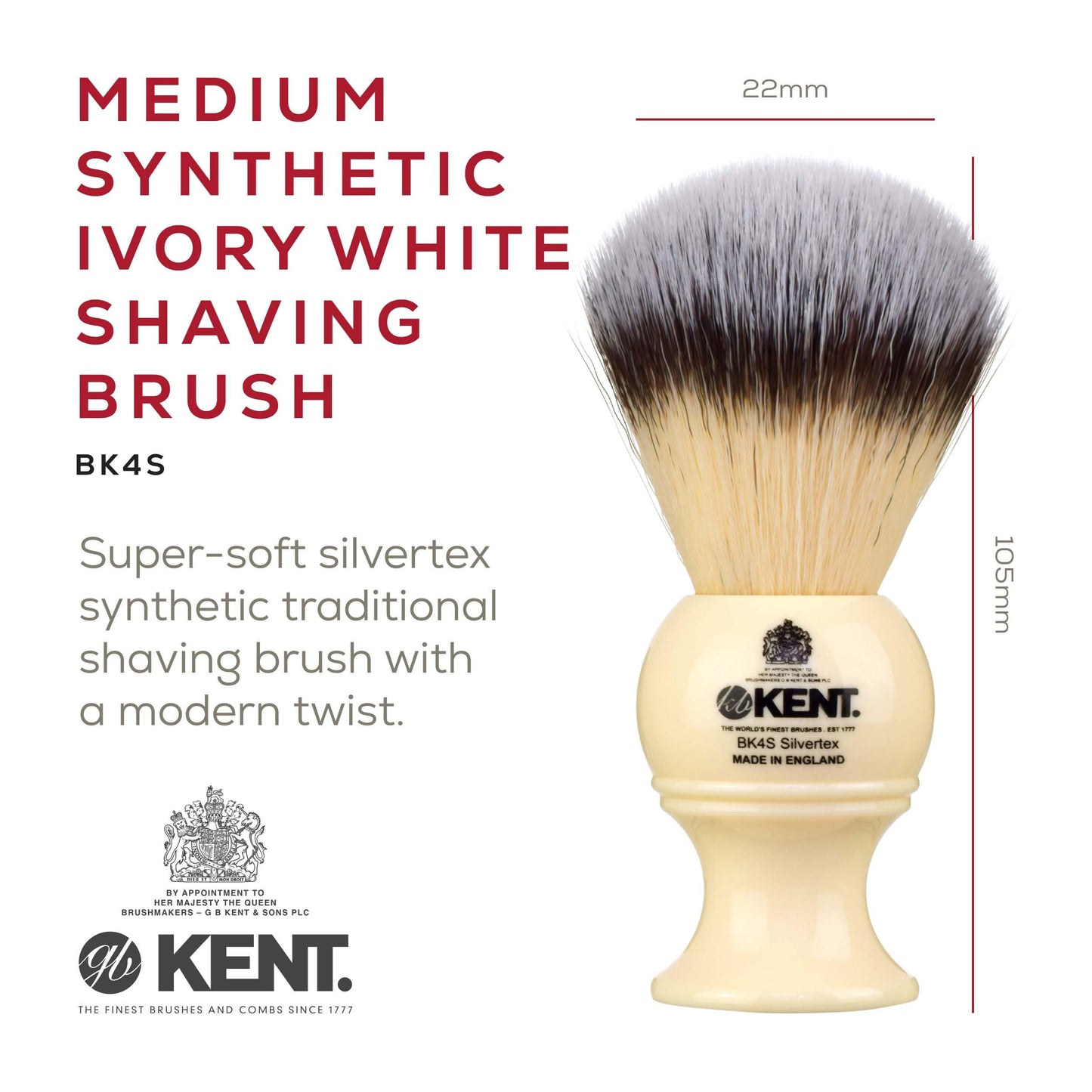 Kent BK2 Shaving Brush, Handcrafted Badger Brush and Mock Ivory Base Shave Brush, Shaving Brush for Shave Cream and Shaving Soap for a Perfect Lather, Kent Luxury Shaving Since 1777. Made in England