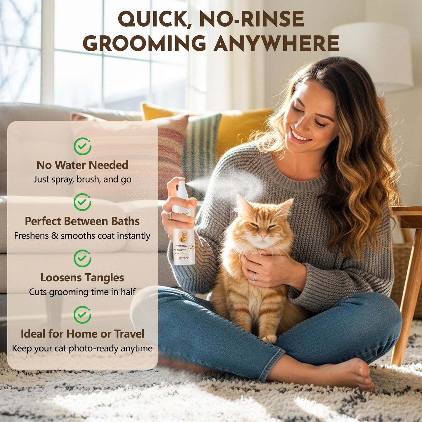 Cat Detangler Spray – Cat Matted Fur Remover for Matted Hair & Everyday Grooming–Dematting Spray for Cats to Loosen Knots, Reduce Pulling, Hydrate Coat & Keep Your Cat’s Fur Soft, Smooth & Manageable