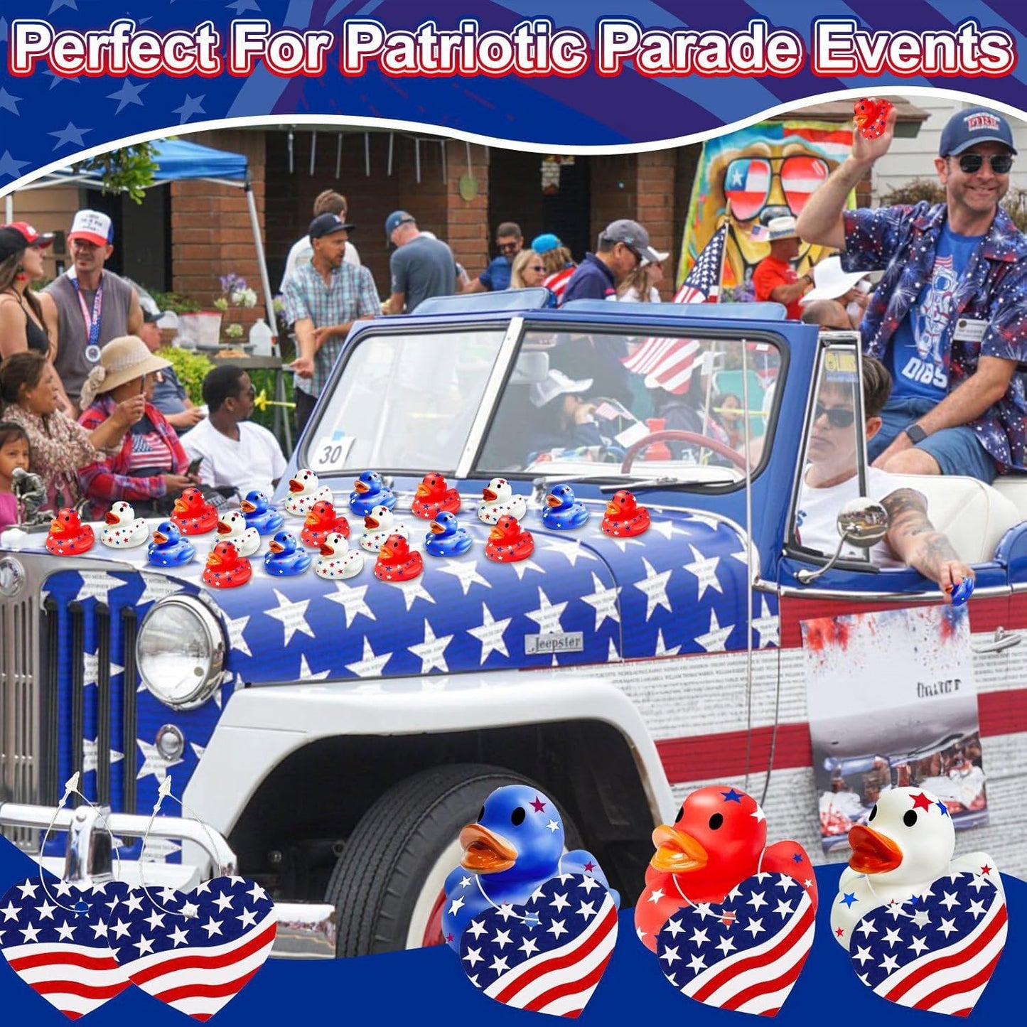 Patriotic Rubber Ducks - 24 Pack Mini Squeak Toys for 4th of July | Red, White & Blue Party Favors