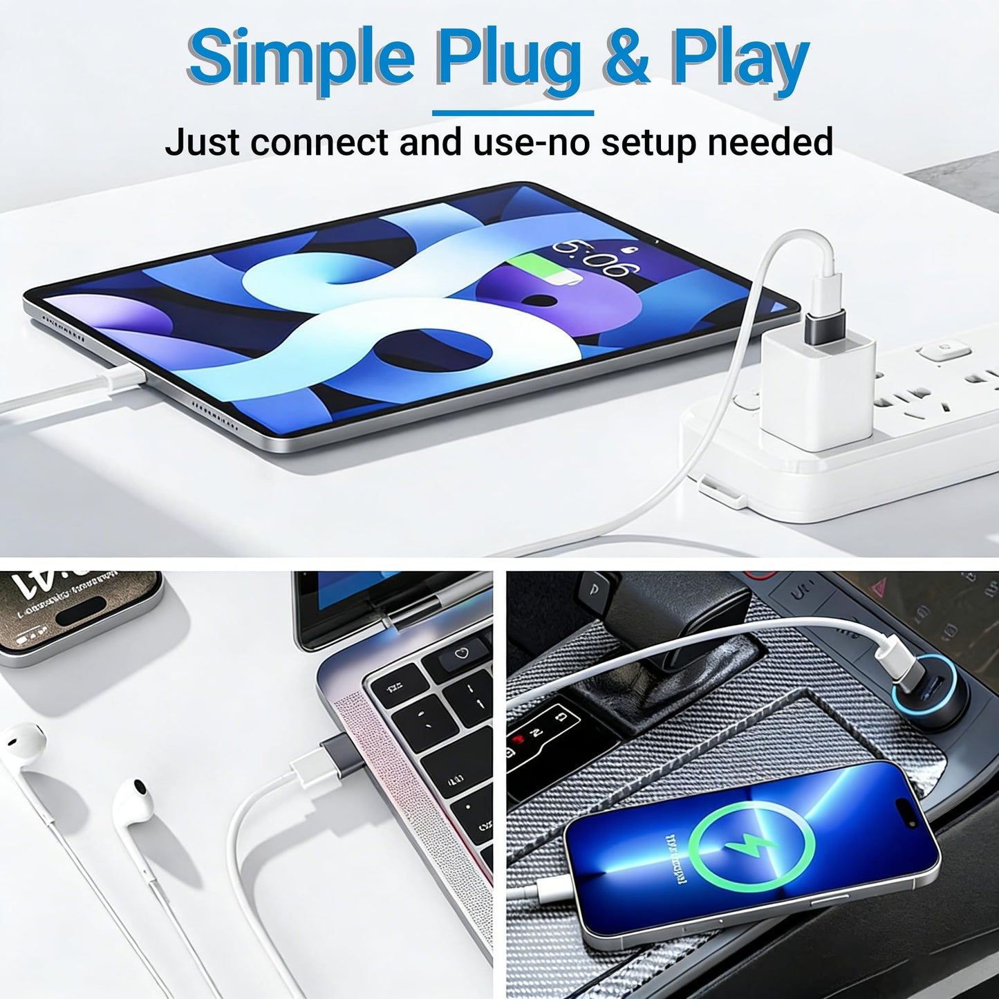 USB C Female to USB A Male Adapter 4 Pack Compact Low Profile Type C to USB A Converter for Charging and Data Transfer,iPhone, Black