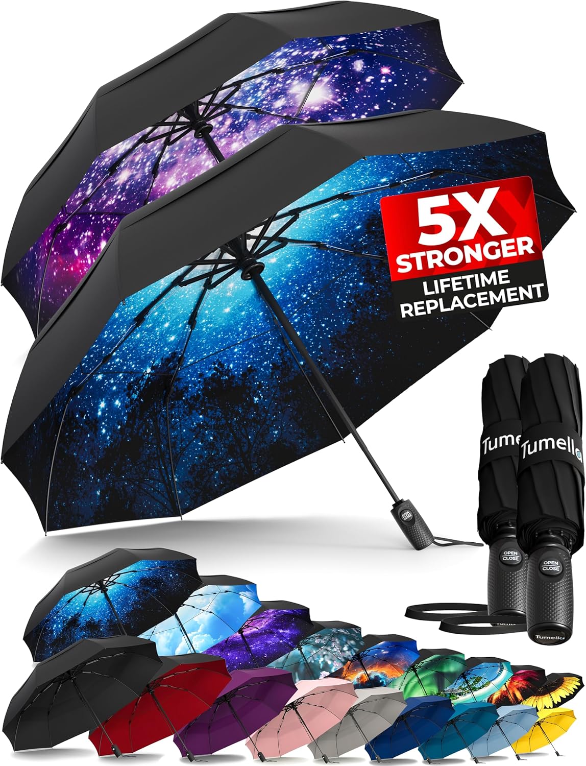 Strongest Windproof Travel Umbrella - Compact, 100MPH Tested | Lightweight, Automatic Folding, One-Handed Use