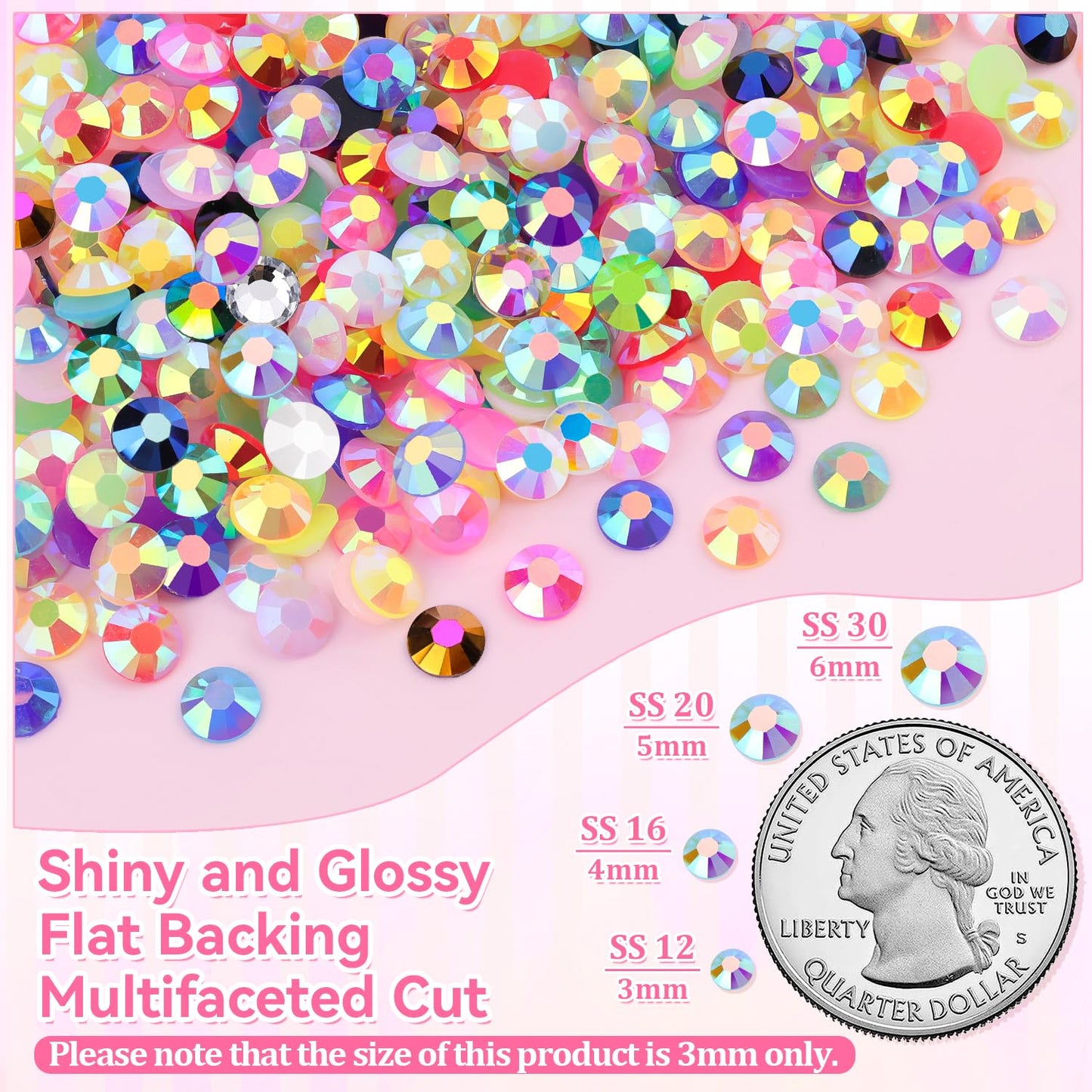50000Pcs Jelly Rhinestones for Bedazzling Kit, Multi-Color 3mm Resin Flatback Gems with 3Pcs 10ml B7000 Jewelry Glue, Bedazzled Crystal for DIY Crafts Clothing Nail Art Makeup