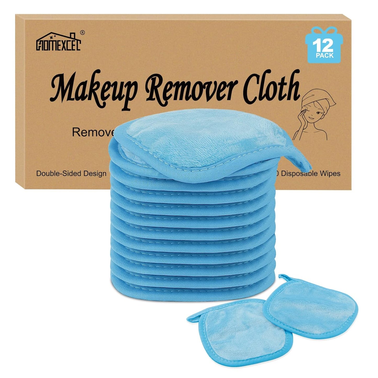 Makeup Remover Cloths - Reusable Ultra Soft Facial Cleansing Pads | 12 Count, 5x5 In, Green