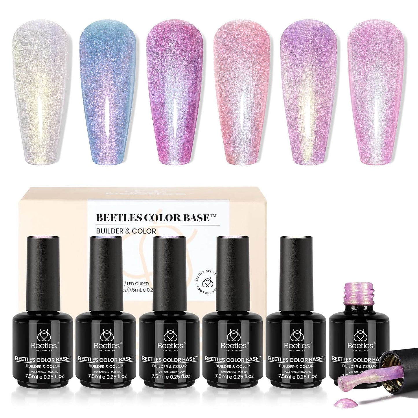 Beetles Base Color Gel Nail Polish Set - 6 Nude Shades | 5-in-1 Builder Rubber Base Coat for Strengthening Natural Nails