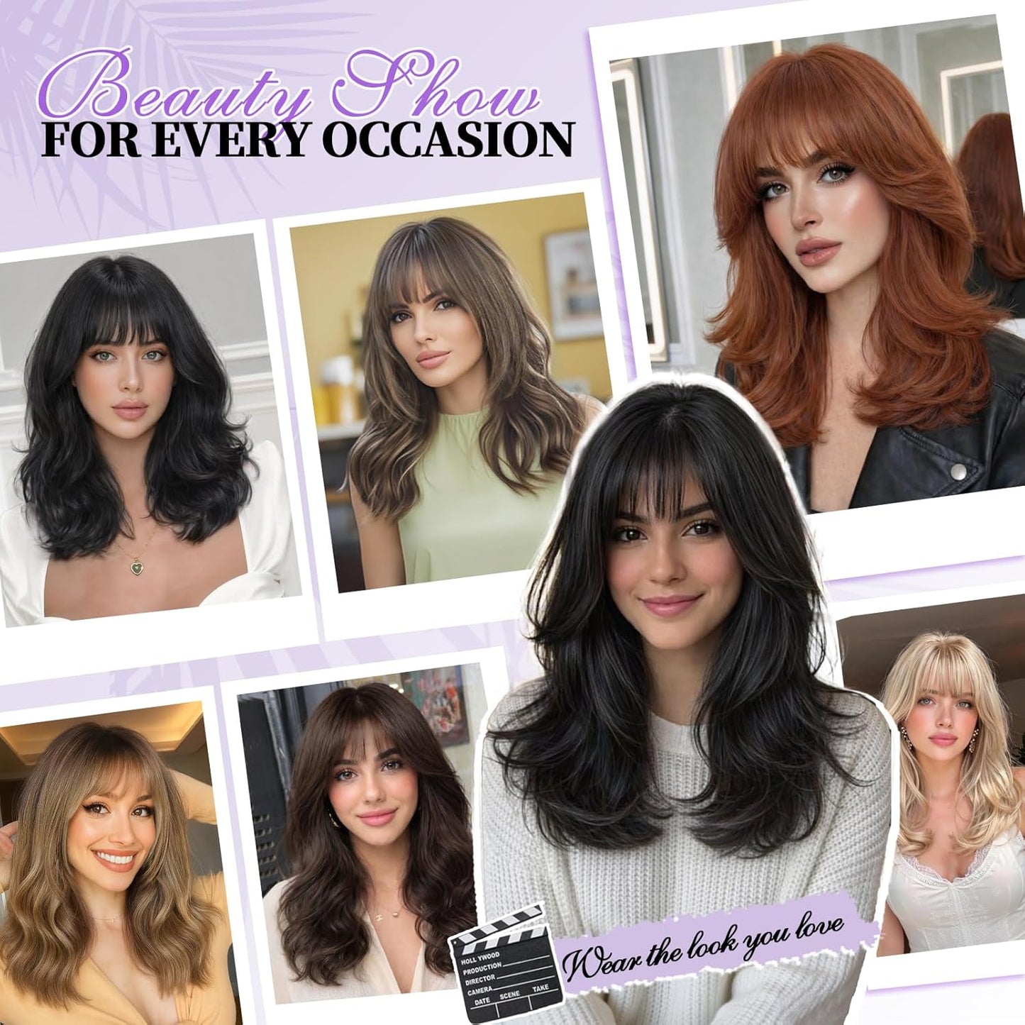 Black Wig with Bangs - 4x4 Realistic Scalp Layered Wavy Synthetic Wig | 18 Inch Natural Look for Daily Use