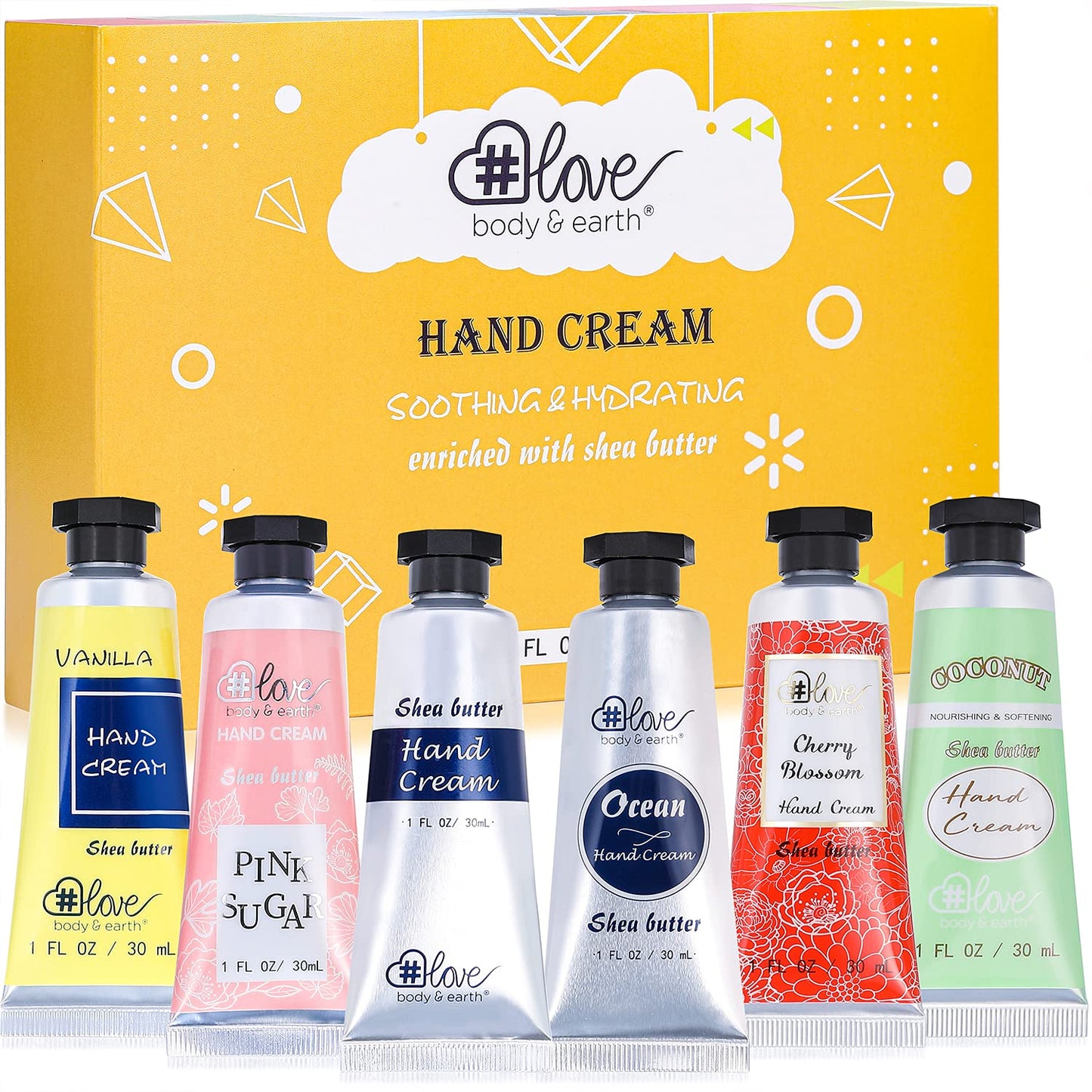 Hand Cream Gift Set - Mini Moisturizing Lotion for Dry Hands | 6 x 1 OZ Travel Size