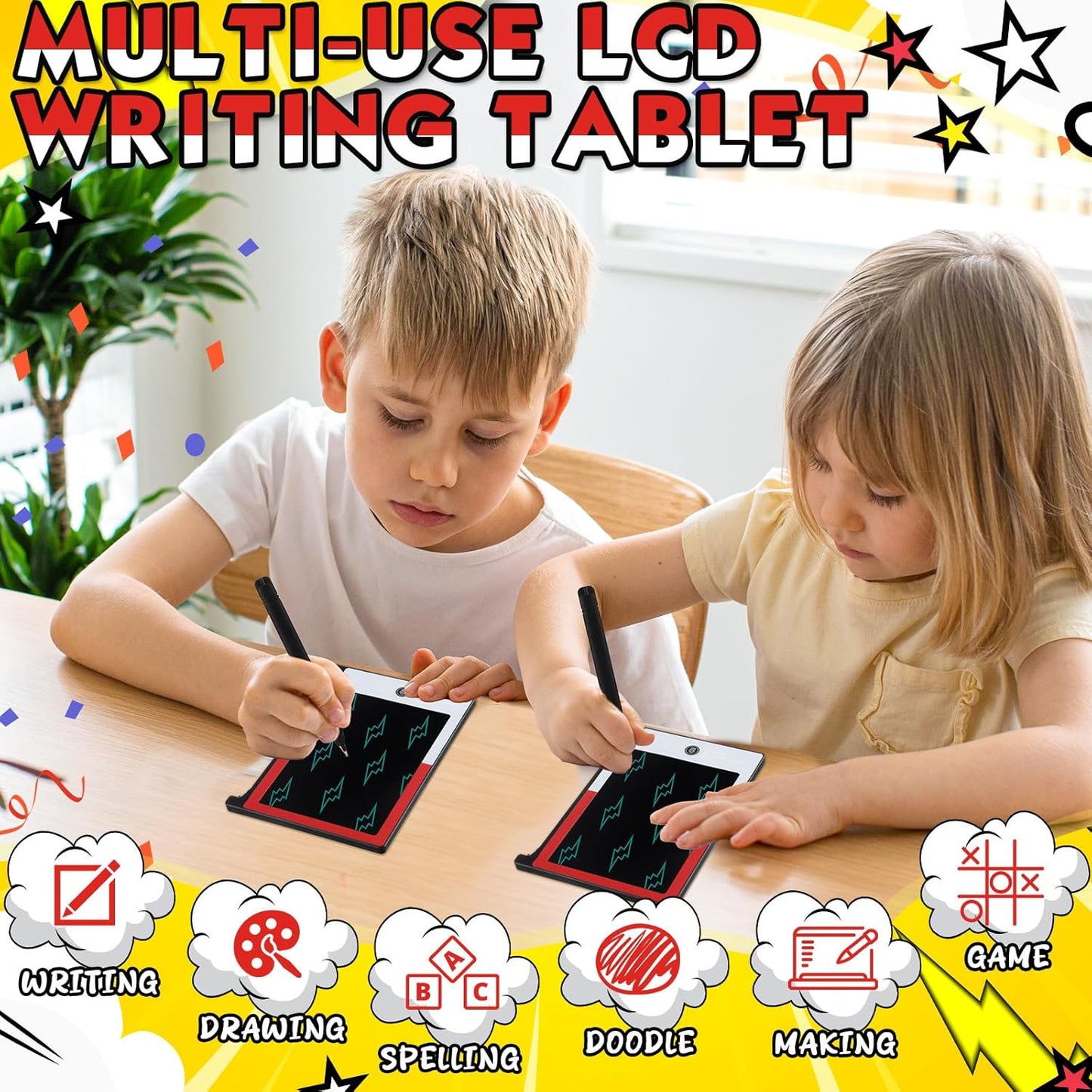 Mini LCD Writing Tablet - 12 Pack Cartoon Animation Doodle Boards | 4.6 Inch Erasable Drawing Pads for Party Favors & Birthday Supplies