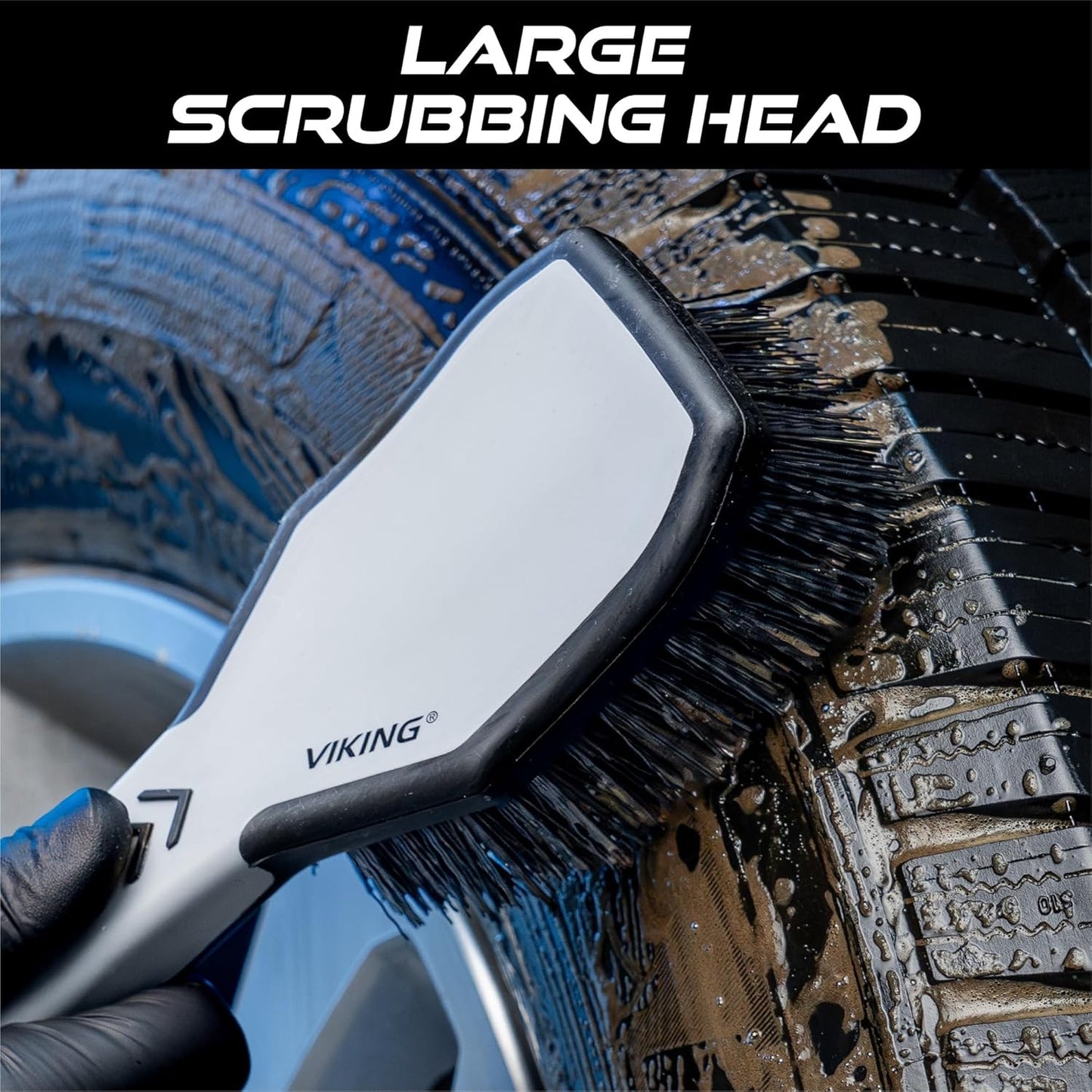 VIKING Tire Brush - Heavy-Duty Wheel Cleaner for Cars | 10.3 x 3.3 x 2.3 Inch, Grey