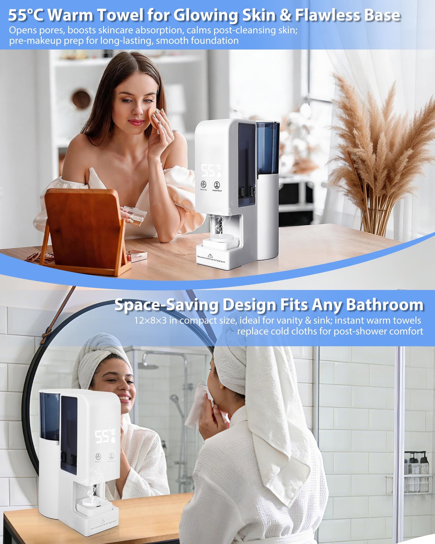 Hot Face Towel Heater Machine, Automatic Disposable Towel Warmer with Steam, 5-Second Heating, 55°C Constant Temperature, Portable Face Towel Steamer (Towel Machine+100PCS Towels)