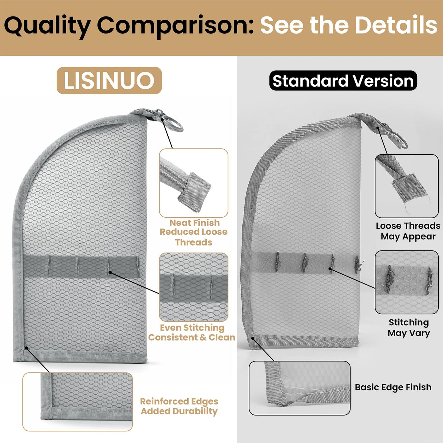 LISINUO Standing Travel Toiletry Bag, Clear Portable Lightweight Makeup Organizer for Women & Men, EVA Mesh Material Toothbrush Pouch, Hanging Design for Car & Bathroom Use (Black+Grey)