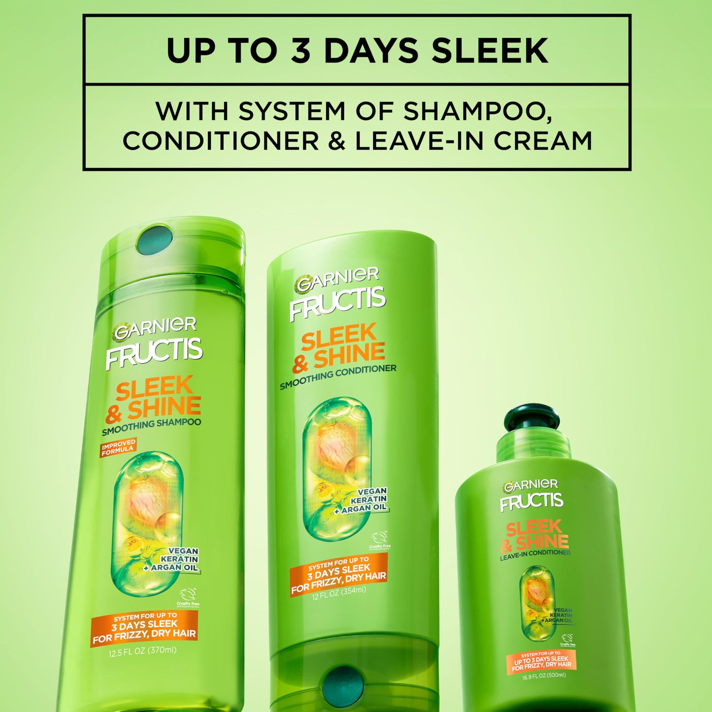 Garnier Fructis Sleek & Shine Leave-In Conditioning Cream for Frizzy, Dry Hair, Plant Keratin + Argan Oil, 10.2 Fl Oz, 1 Count (Packaging May Vary)