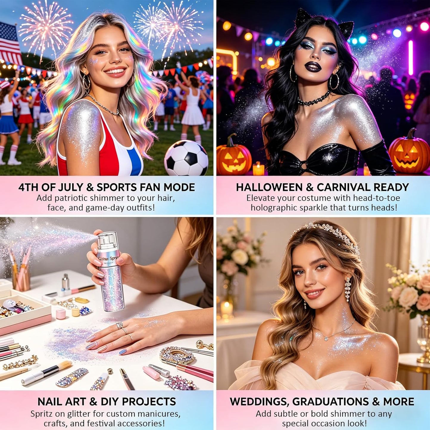 Hair and Body Glitter Spray - Silver Vibrant Glitter Hairspray for Makeup & Nail Art | Ultra-Fine Sparkle for Festivals & Rave Outfits
