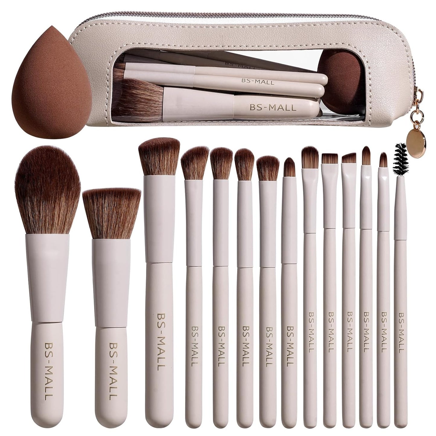 14 Pcs Makeup Brushes Set - Essential Foundation, Powder, Concealer & Eye Shadow Brushes with Travel Case | Bamboo