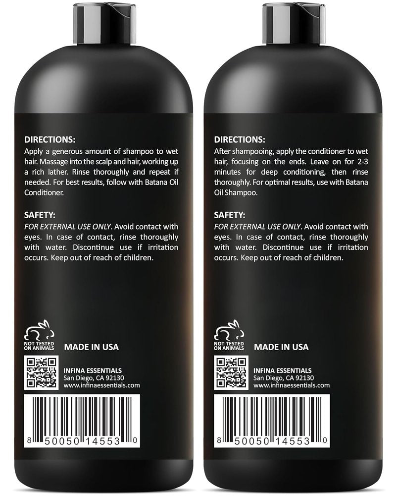 Batana Oil Shampoo and Conditioner Set - Biotin & Tea Tree | Moisturizing, Strengthening Formula | 16 fl oz Each
