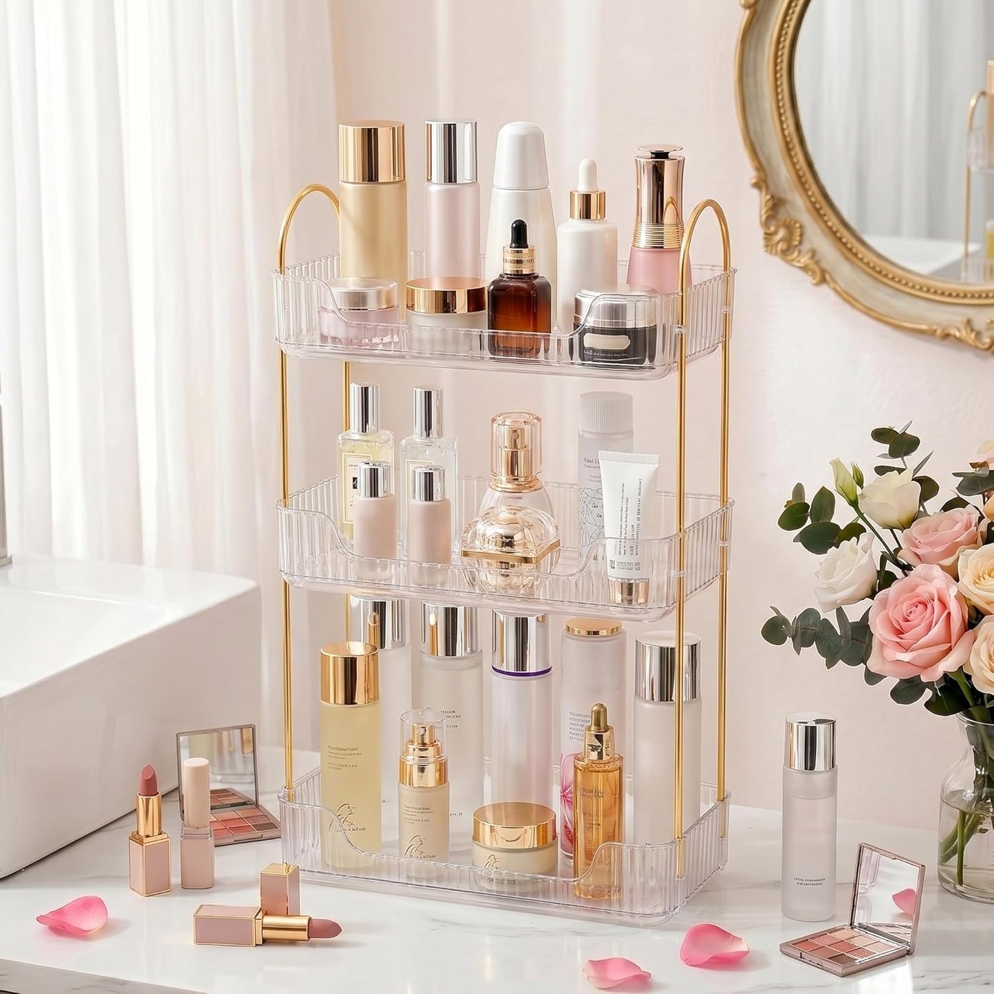 Aveniee Bathroom Counter Organizer - 3 Tier Perfume & Skincare Storage Shelf | Clear Vanity Makeup Tray