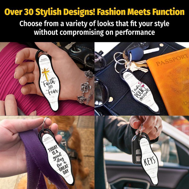MUNIO Self Defense Keychain – Lightweight, Stylish & Portable Safety Tool for Women & Men – Non-Lethal Kubotan, Easy to Use, TSA Approved – Made in USA – Faith Over Fear Design