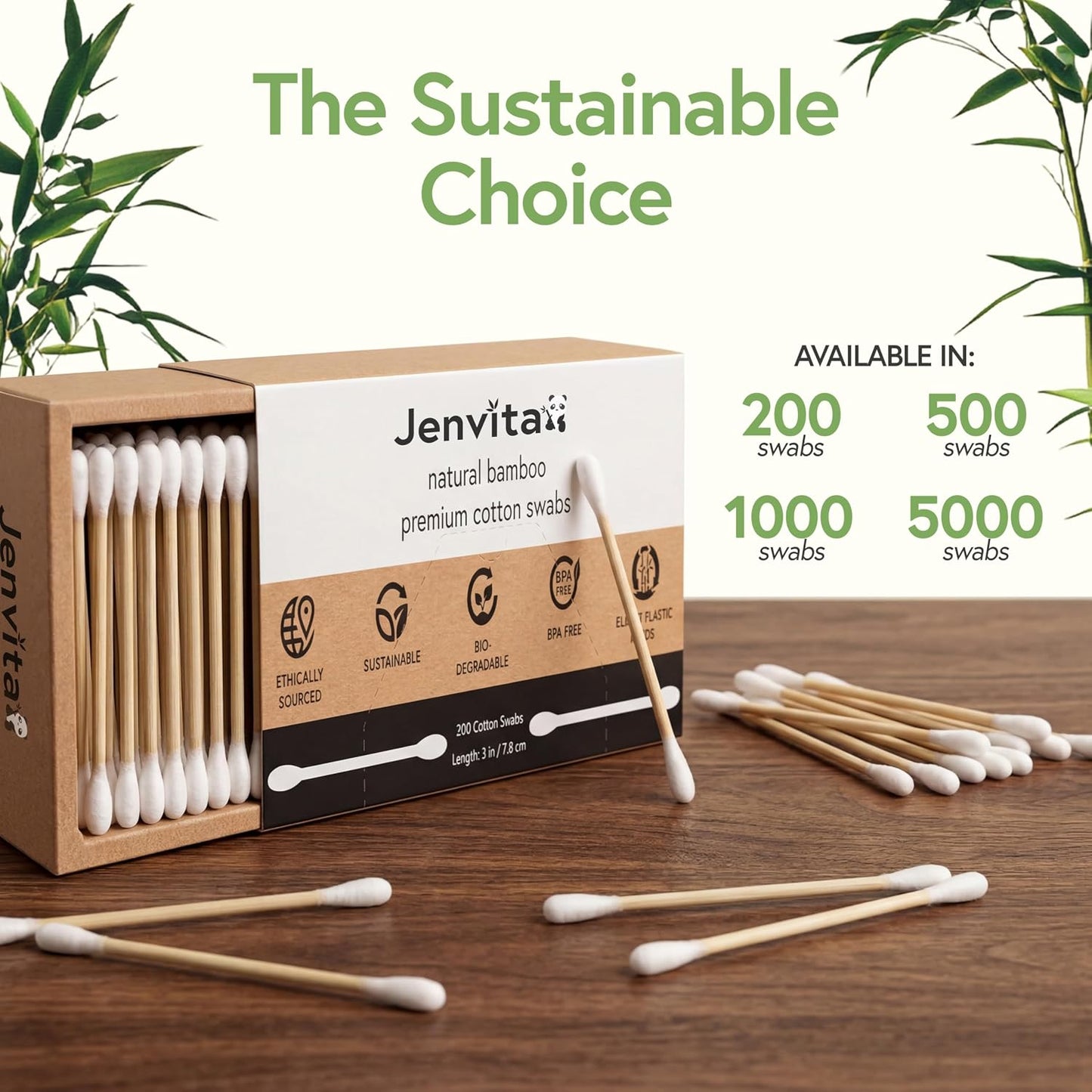 Bamboo Cotton Swabs for Ears - Hypoallergenic Double-Tipped | 500-Pack for Baby Care & Makeup Cleaning