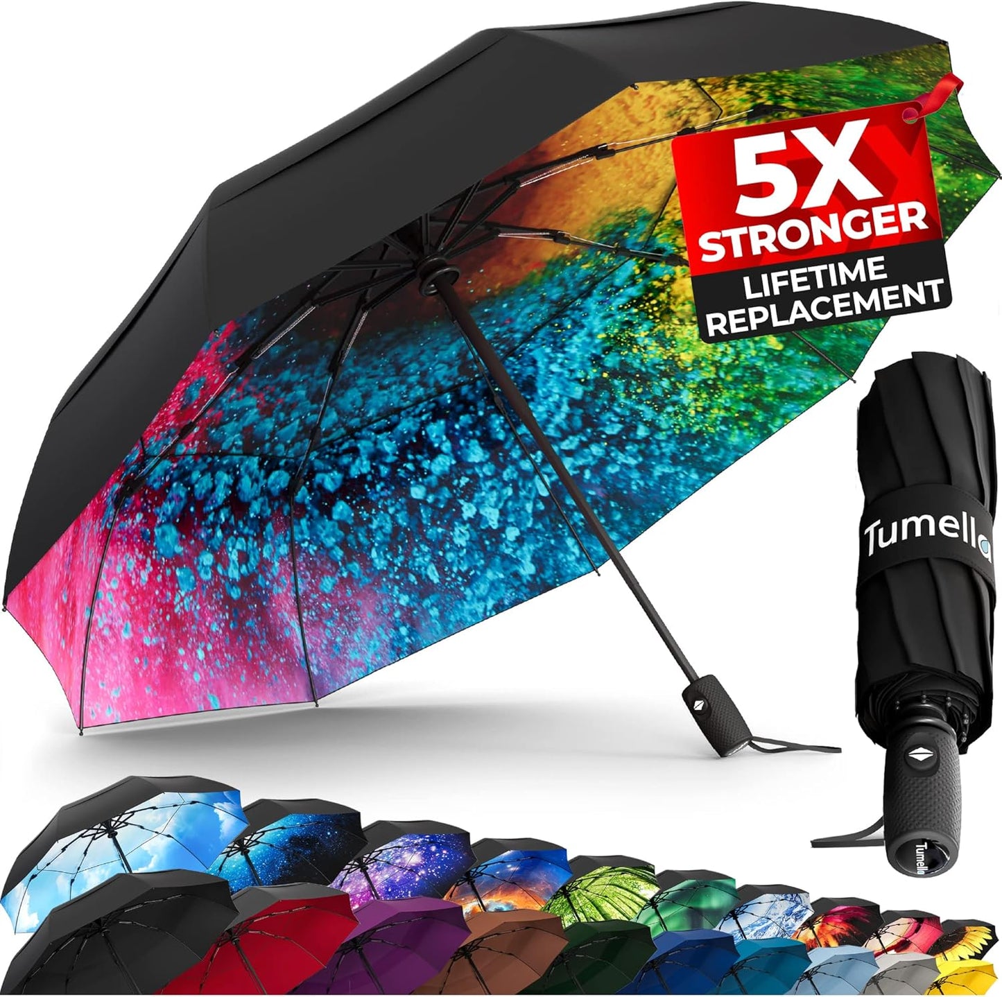 Strongest Windproof Travel Umbrella - Compact, 100MPH Tested | Lightweight, Automatic Folding, One-Handed Use