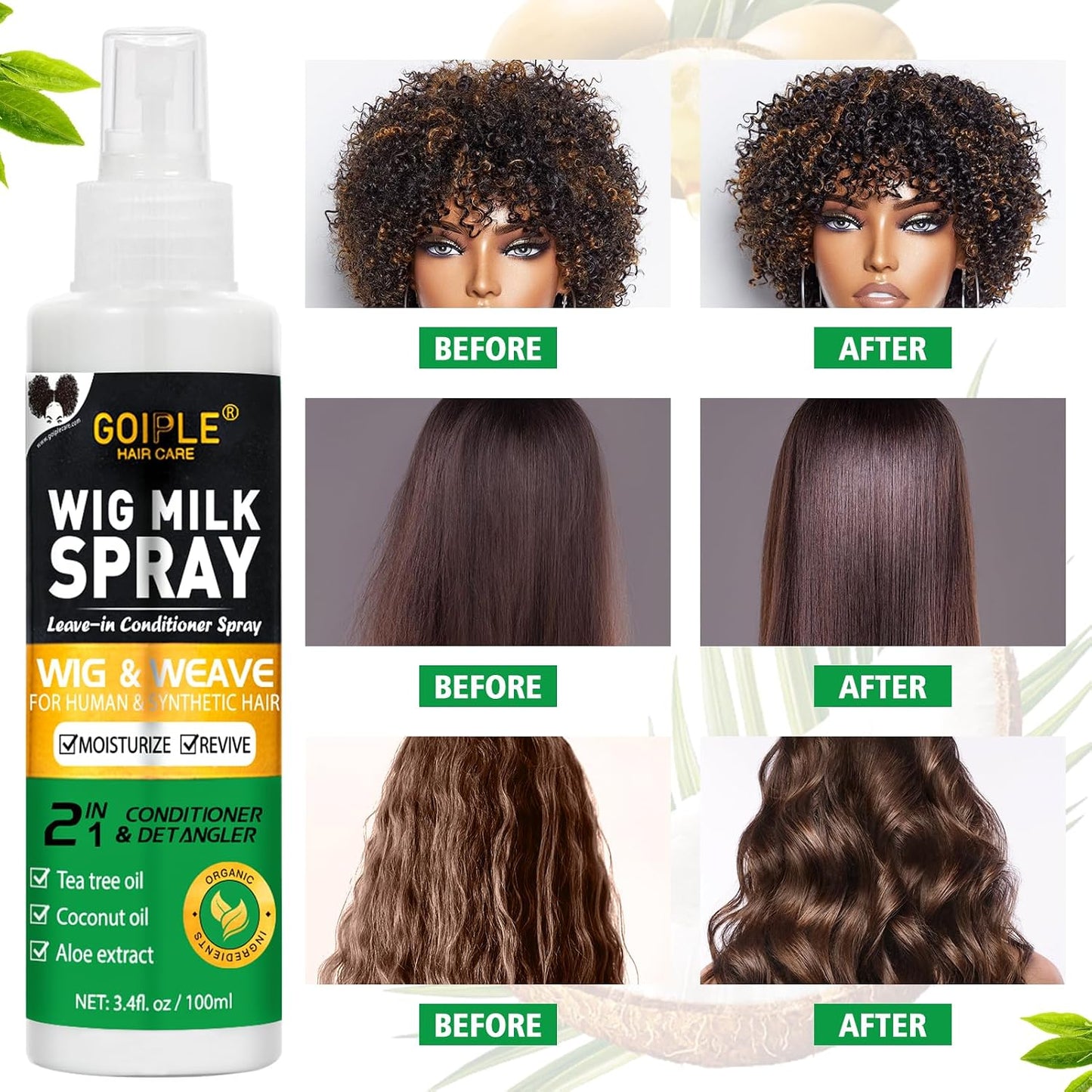 Wig Milk Spray for Synthetic Hair | Leave-In Conditioner & Detangler, 3.4 fl oz - Hydrates & Moisturizes Wigs