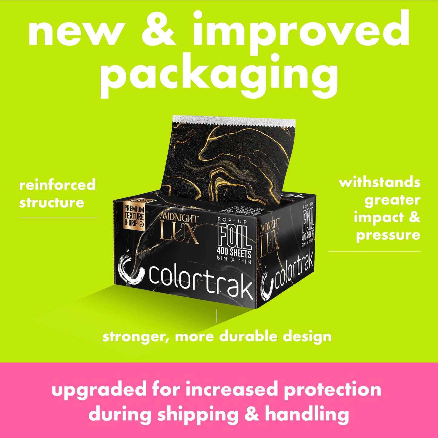 Colortrak Lux Pop-up Foil W/Dispenser (400 Count), Pre-cut Sheets, Non-Slip Embossed Texture, 5" x 11" Sheets for Hair Foil Coloring and Highlighting Sheet Applications