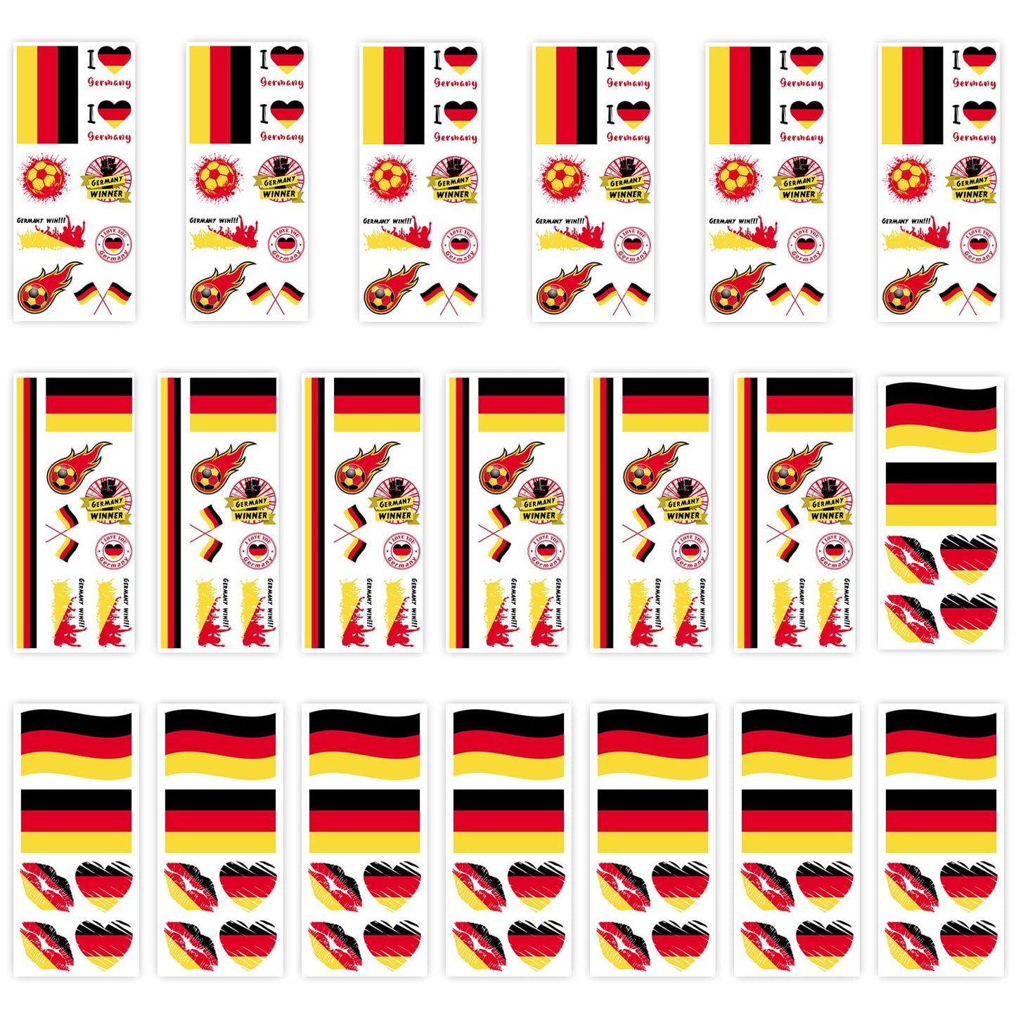 2026 World Cup Country Flag Temporary Tattoos International National Flag Face Tattoos Stickers Waterproof World Flag Fake Tattoos for Sports Events Celebration Party Supplies 20 Sheets（Germany）