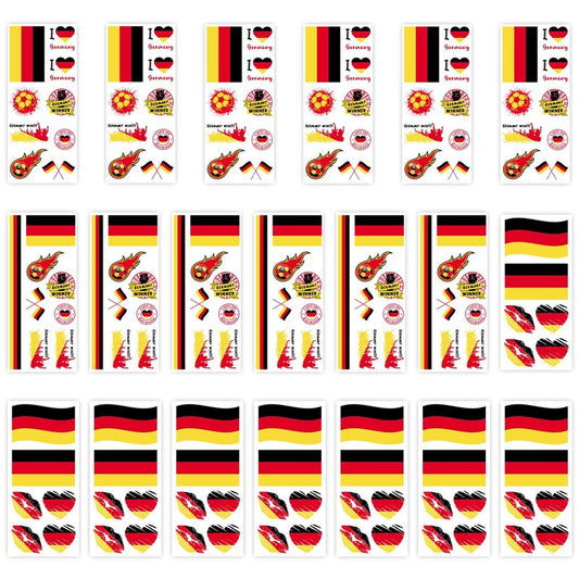 2026 World Cup Country Flag Temporary Tattoos International National Flag Face Tattoos Stickers Waterproof World Flag Fake Tattoos for Sports Events Celebration Party Supplies 20 Sheets（Germany）